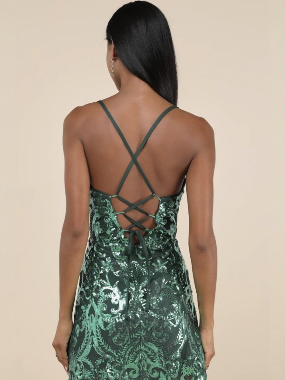 Lulus Divine Energy Emerald Sequin Lace-Up A-line Mini Dress NWT - Picture 3 of 7